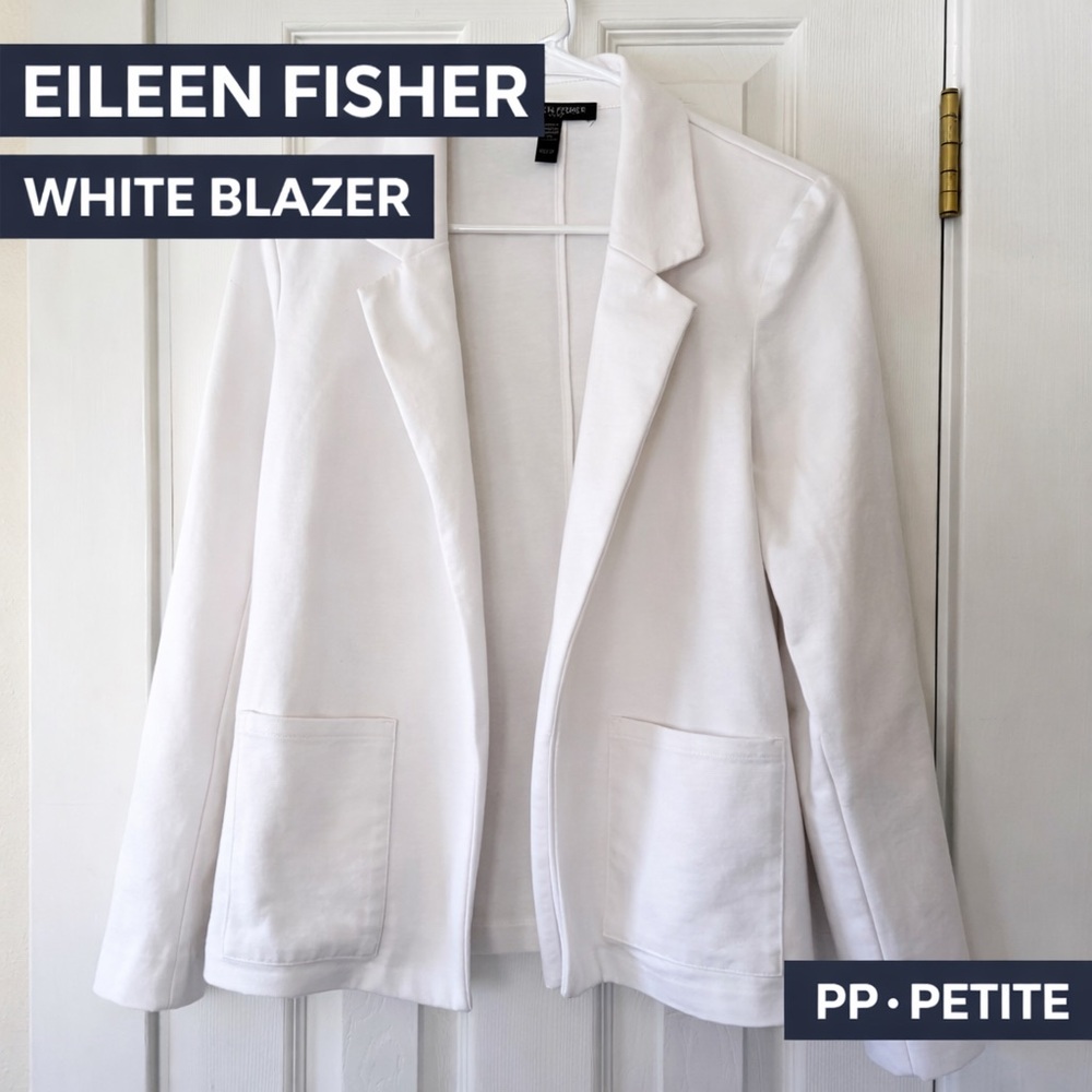 Eileen Fisher Petite White Organic Cotton Blend Open Front Blazer‎ Jacket PP